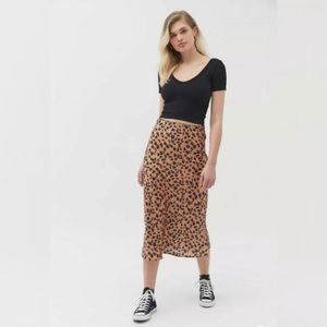 Urban Outfitters Satin Leopard Midi Skirt